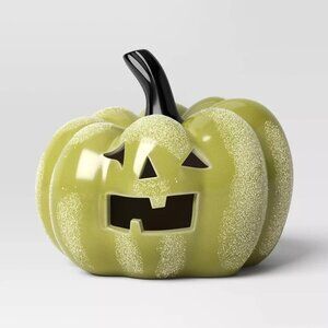 Hyde & Eek Ceramic Jack-o-Lantern Pumpkin Halloween Decor Figurine Green Target